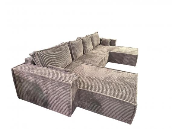 Foto Sofá cama U - gris claro - tela de pana - 400x190 cm - AGATA U
