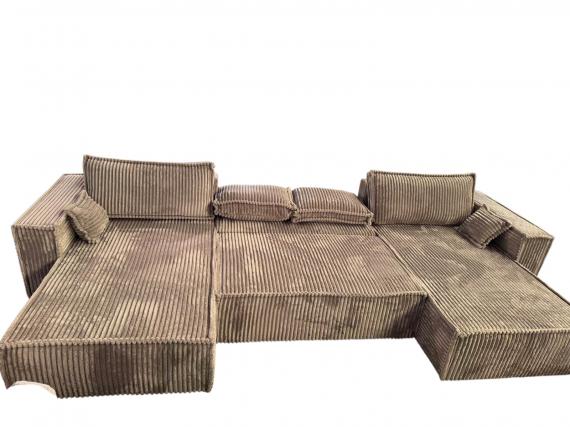 Foto Sofá cama U - gris claro - tela de pana - 400x190 cm - AGATA U