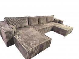 Sofá cama U - gris claro tela de pana 400x190 cm AGATA