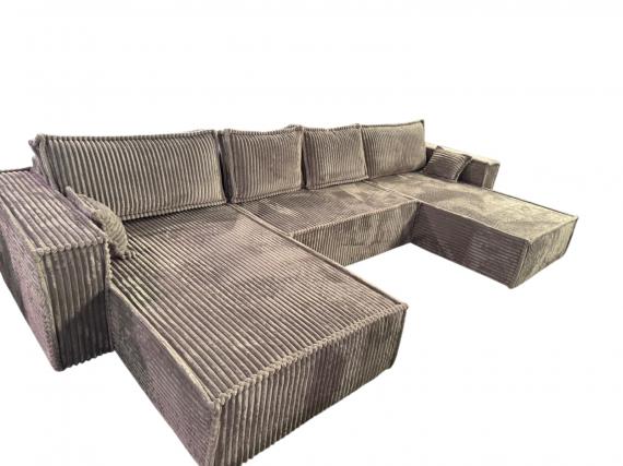 Foto Sofá cama U - gris claro - tela de pana - 400x190 cm - AGATA U