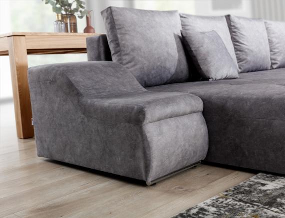 Foto Sofá en U – Giovanni. Cama extraíble, arcón y reposabrazos ancho., Marron/Polipiel, 351x190