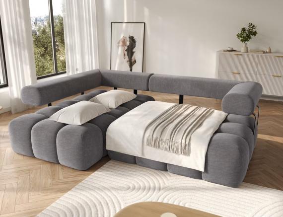 Foto Sofá Rinconera con Asiento Extensible Eléctrico – Levvi | Tela Gris