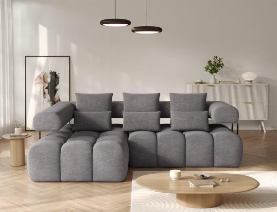 Foto Sofá Rinconera con Asiento Extensible Eléctrico – Levvi | Tela Gris