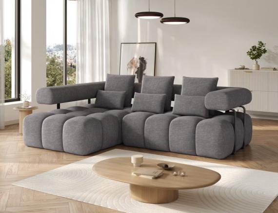 Foto Sofá Rinconera con Asiento Extensible Eléctrico – Levvi | Tela Gris