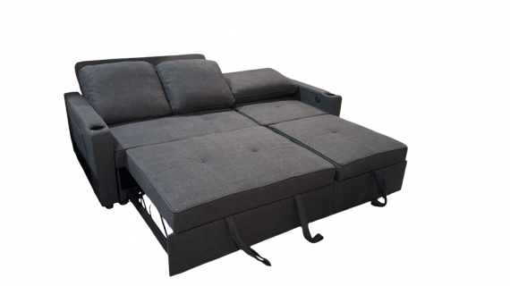 Foto Sofá cama 3 pl. moderno+USB+type-C+portavasos - Costa R 3 plazas - gris oscuro - 210 cm