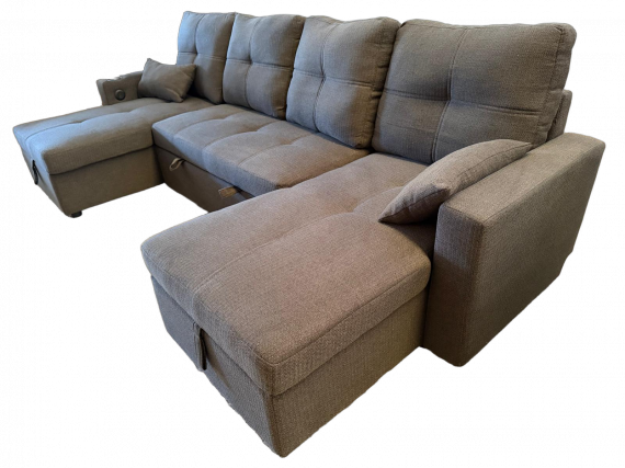 Foto Sofá Cama Chaise Longue COSTA U 280cm - USB y Almacenaje Gris oscuro