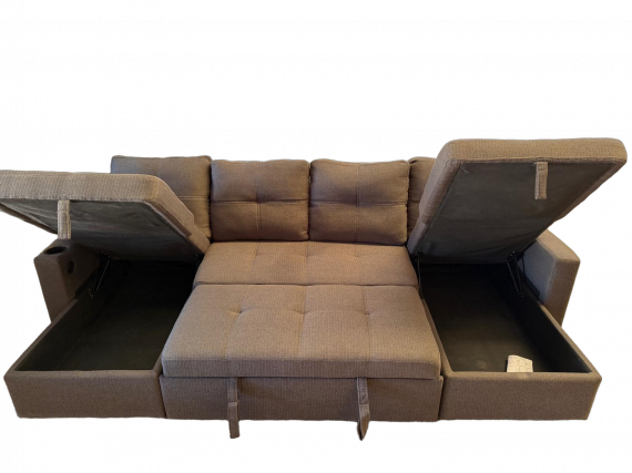 Foto Sofá Cama Chaise Longue COSTA U 280cm - USB y Almacenaje Gris oscuro