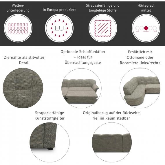 Foto Sofá esquinero Papenburg A/P/A: 242/190/84 cm en forma de L
