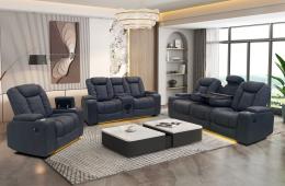 Juego de sillones relax electricos reclinables - altavoces con subwoofer - portavasos - cargador inalambico - luces LED - puerto usb - 1+2+3 plazas - gris - TEXAS