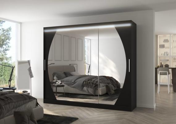 Foto Armario corredero con espejo e iluminación LED Negro - CAMBE 250