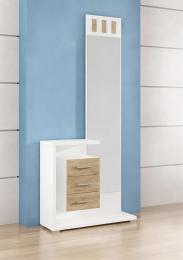 Entryway unit with mirror, 3 cushions – Prisma, White/Cambria