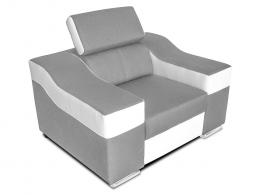 Sillón con reposacabezas reclinable y brazos anchos – Eva, Tela polipiel, Gris claro + blanco