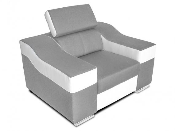 Foto Sillón con reposacabezas reclinable y brazos anchos – Eva, Tela y polipiel, Gris claro + blanco