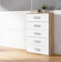 Vertical 5-drawer chest, white and oak – Champion, Cambria -