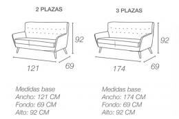 Sofá 2 plazas de diseño, respaldo con capitoné – Stockholm, Gris, 121cm