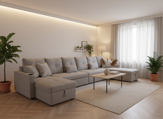 Foto Sofá 2camas + 2 arcones+USB+TYPE-C+portavasos-406cm x 130cm - COSTA U XXL