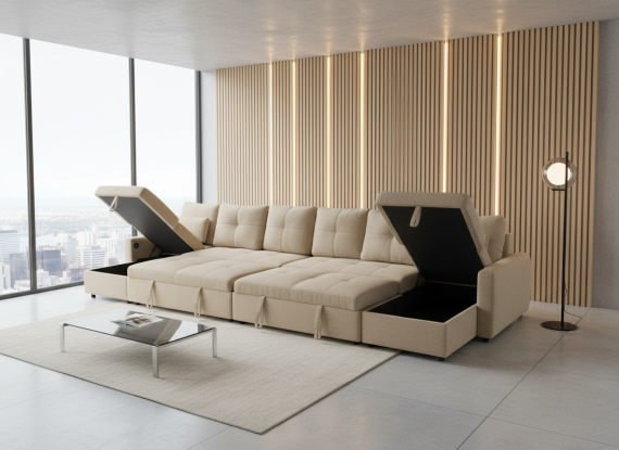 Foto Sofá 2camas + 2 arcones+USB+TYPE-C+portavasos-406cm x 130cm - COSTA U XXL