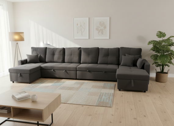 Foto Sofá 2camas + 2 arcones+USB+TYPE-C+portavasos-400cm x 135cm - COSTA U XXL