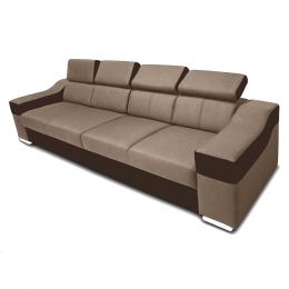 Sofá 4 plazas con reposacabezas reclinables y brazos anchos - Eva, Tela  polipiel, Beige / Marron