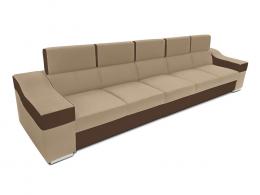 Sofá 5 plazas sin chaise longue, reposacabezas reclinables, brazos anchos – Eva, Tela / polipiel, Beige / marrón