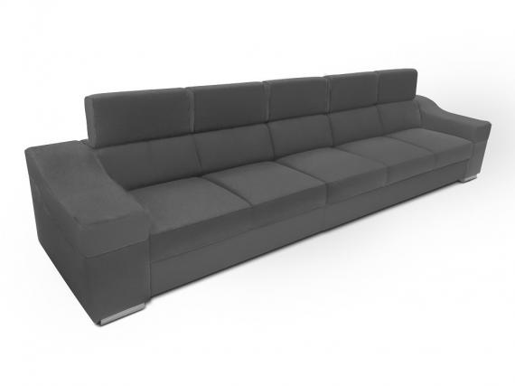 Foto Sofá 5 plazas sin chaise longue, reposacabezas reclinables, brazos anchos – Eva, Tela / Gris