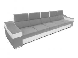 Sofá 5 plazas sin chaise longue, reposacabezas reclinables, brazos anchos – Eva, Tela / polipiel, Gris claro / blanco