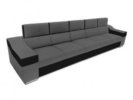 Sofá 5 plazas sin chaise longue, reposacabezas reclinables, brazos anchos – Eva, Tela y polipiel, Gris claro + blanco