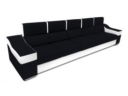 Sofá 5 plazas sin chaise longue, reposacabezas reclinables, brazos anchos – Eva, Tela y polipiel, Gris + Negro