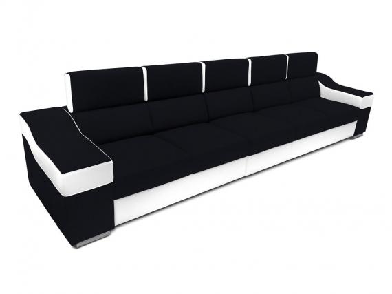 Foto Sofá 5 plazas sin chaise longue, reposacabezas reclinables, brazos anchos – Eva, Tela y polipiel, Gris + Negro