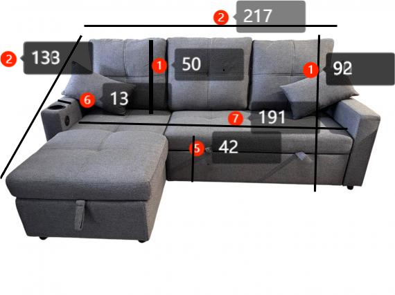 Foto Sofá cama 3 pl. reversible moderno con arcon de almacenamiento+USB+type-C+portavasos - Costa L 217cm x 130cm