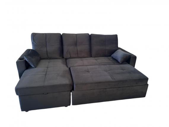 Foto Sofá cama 3 pl. reversible moderno con arcon de almacenamiento+USB+type-C+portavasos- negro - Costa L 217cm x 130cm