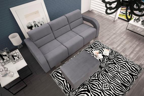 Foto Sofá cama 3 plazas con puf modelo - ALISS, Gris, 235 cm