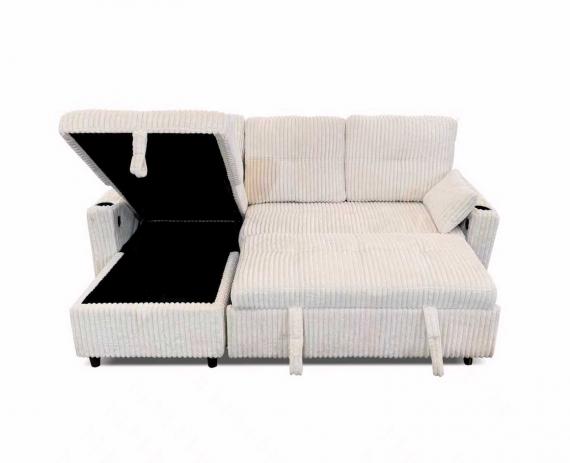 Foto Sofá cama 3 plazas reversible moderno con arcon de almacenamiento+USB+type-C+portavasos-210cm x 135cm beige  tela pana - COSTA  LUX