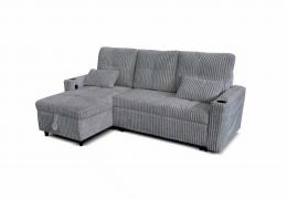 Sofá cama 3 plazas reversible moderno con arcon de almacenamiento+USB+type-C+portavasos-210cm x 135cm gris oscuro tela pana - COSTA LUX