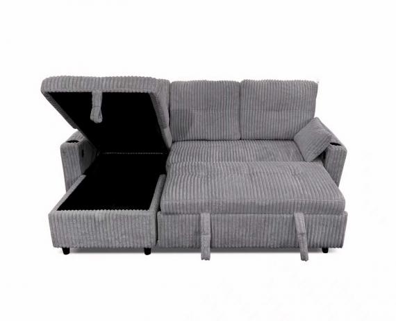 Foto Sofá cama 3 plazas reversible moderno con arcon de almacenamiento+USB+type-C+portavasos-210cm x 135cm gris oscuro  tela pana - COSTA  LUX