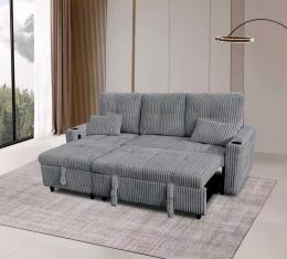 Sofá cama 3 plazas reversible moderno con arcon de almacenamiento+USB+type-C+portavasos-210cm x 135cm gris oscuro  tela pana - COSTA DE LUXO