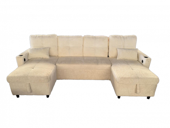 Foto Sofá Cama Chaise Longue COSTA U 280cm - USB y Almacenaje con Patas Altas Beige