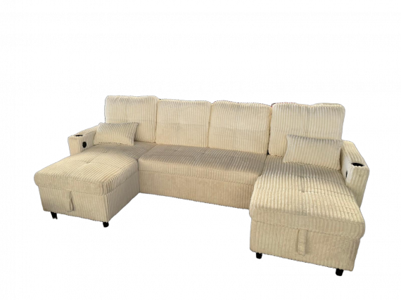 Foto Sofá Cama Chaise Longue COSTA U 280cm - USB y Almacenaje con Patas Altas Beige