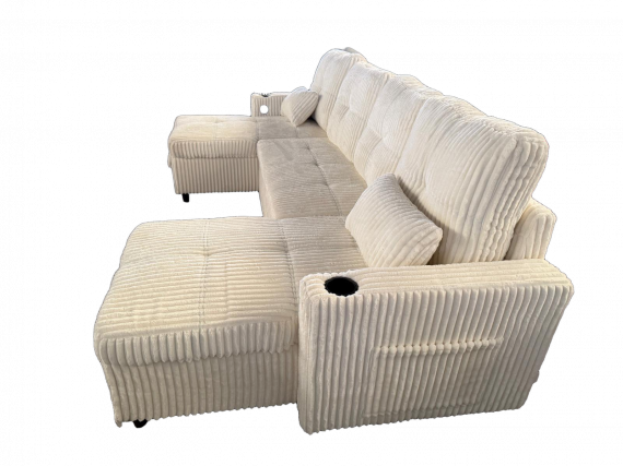 Foto Sofá Cama Chaise Longue COSTA U 280cm - USB y Almacenaje con Patas Altas Beige