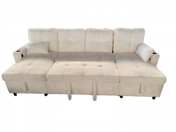 Foto Sofá Cama Chaise Longue COSTA U 280cm - USB y Almacenaje con Patas Altas Beige