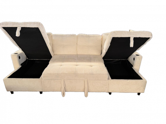 Foto Sofá Cama Chaise Longue COSTA U 280cm - USB y Almacenaje con Patas Altas Beige