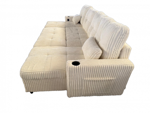 Foto Sofá Cama Chaise Longue COSTA U 280cm - USB y Almacenaje con Patas Altas Beige
