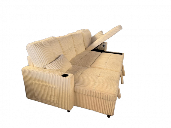 Foto Sofá Cama Chaise Longue COSTA U 280cm - USB y Almacenaje con Patas Altas Beige