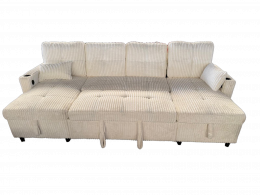 Sofá Cama Chaise Longue COSTA U 280cm - USB y Almacenaje con Patas Altas Beige