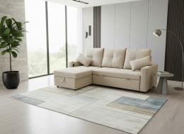 3-SEATER REVERSIBLE CHAISE LONGUE SOFA BED WITH STORAGE IN BEIGE FABRIC – COSTA LUX