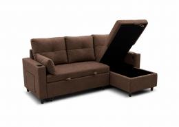 SOFÁ CAMA CHAISE LONGUE REVERSIBLE 3 PLAZAS CON ARCÓN DE TELA MARRÓN – COSTA LUX