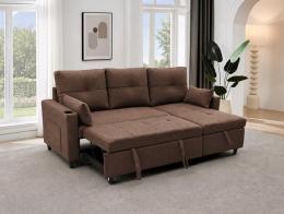 SOFÁ CAMA CHAISE LONGUE REVERSIBLE 3 PLAZAS CON ARCÓN DE TELA MARRÓN – COSTA LUX