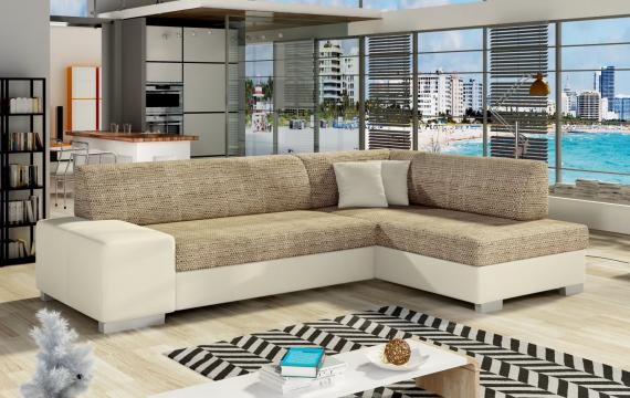 Photo FABIO BEIGE SOFA BED WITH STORAGE 268 CM X 167 CM FABRIC/BEIGE FAUX LEATHER