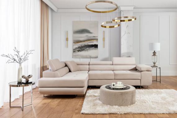 Foto Sofá cama rinconera con arcón tapizado en tela Anton Beige