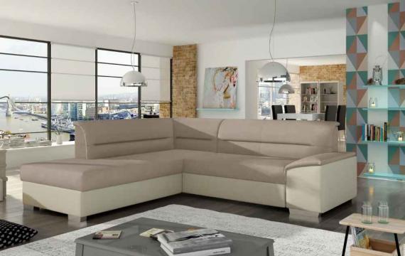 Foto Sofá cama con arcón - Verso, Beige/Crema, Tela/Polipiel, 266x212